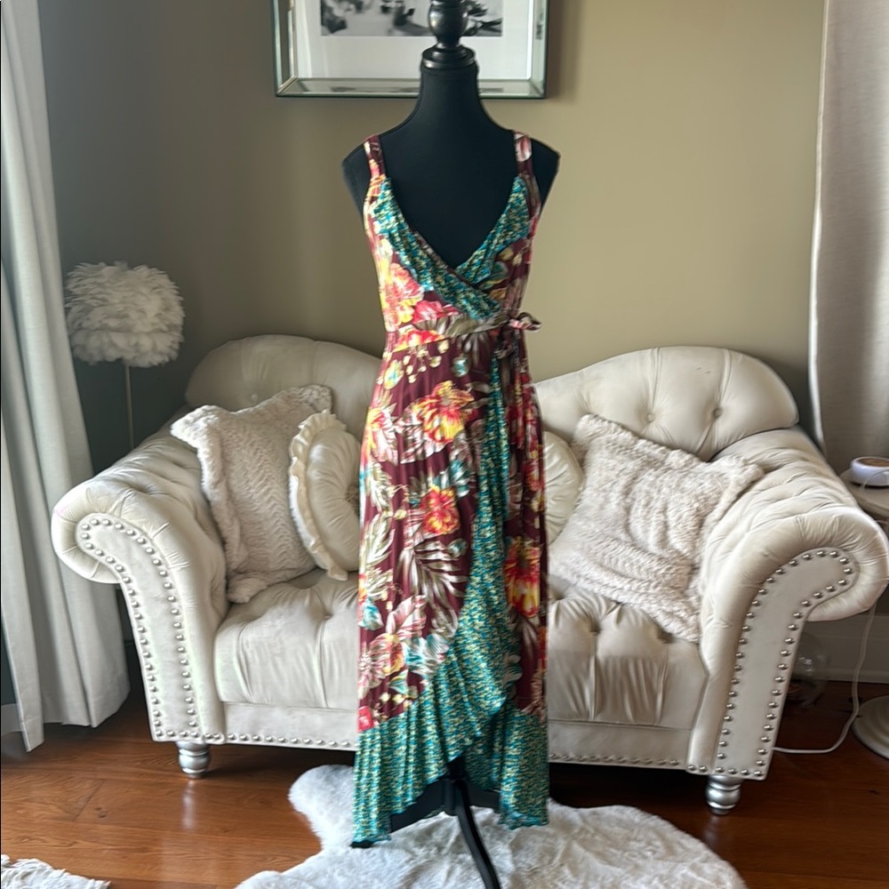Miami Green Asymmetrical Ruffled Maxi Sundress